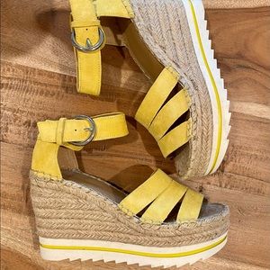 Marc Fisher Yellow Suede Sammy Espadrille Wedge Sandal